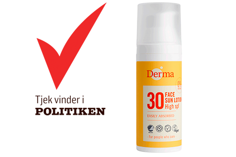 Derma Ansigtssolcreme SPF30 er kåret som vinder ved Tjek vinder i Politiken 2023